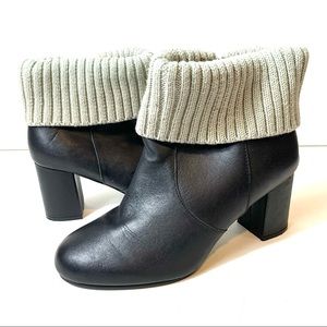 torrid Ankle High Chunky Heel Boots Black Leather Womens Size 9 W Sweater Accent
